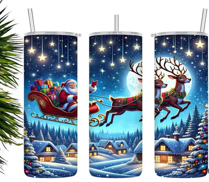 20 oz Hogg Tumbler – Santa’s Sleigh Flying Christmas Scene | Sublimated Insulated Travel Mug