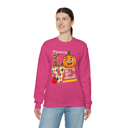 Fall Teacher Sweatshirt, Love and Learning with Pumpkin Charm, Cozy Educator Apparel, Teacher Gift Unisex Heavy Blend™ Crewneck Sweatshirt