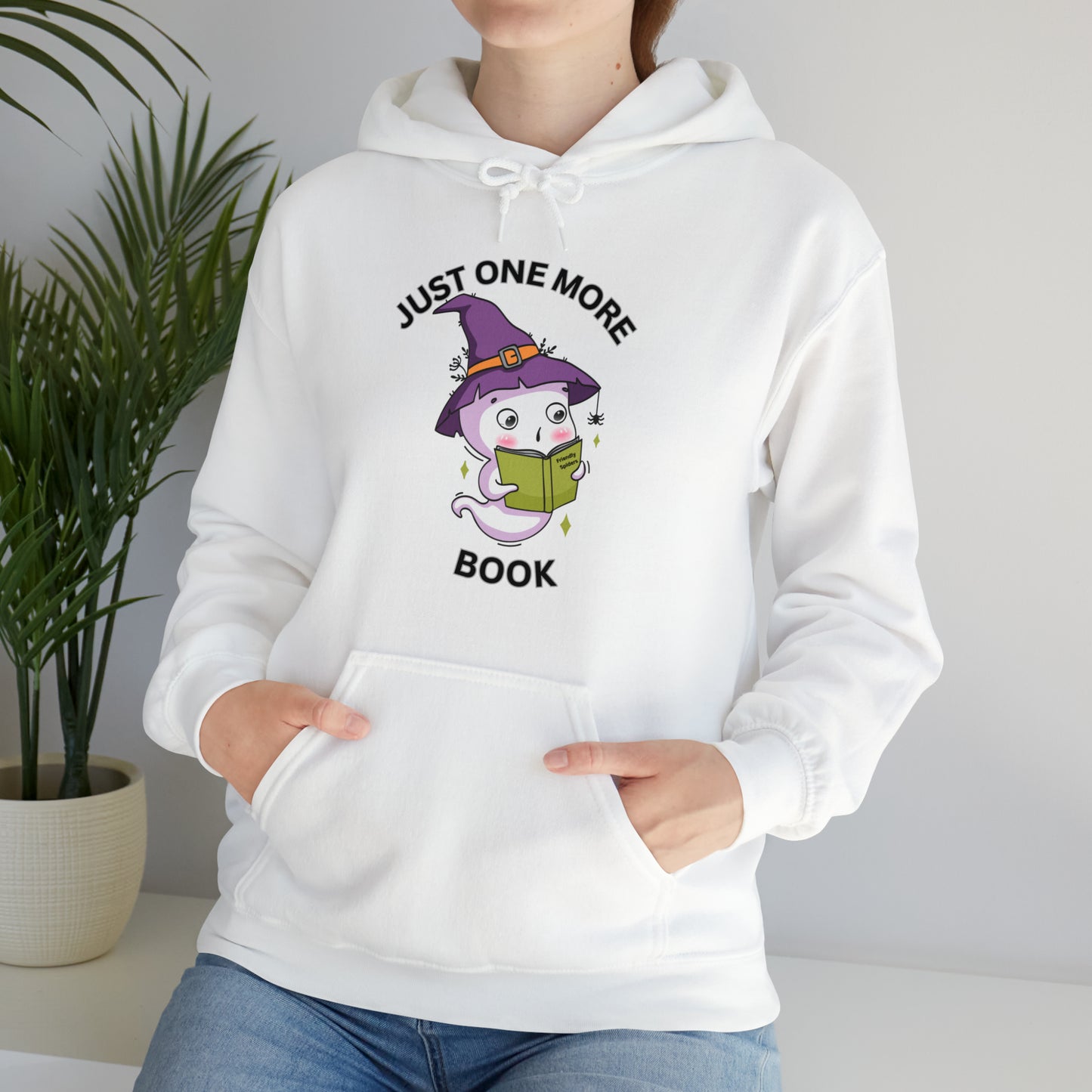 Halloween Hoodie, Halloween Ghost reading, Ghost reading book, gift for teacher, gift for librarian One More Book Unisex Heavy Blend™ Hooded Sweatshirt