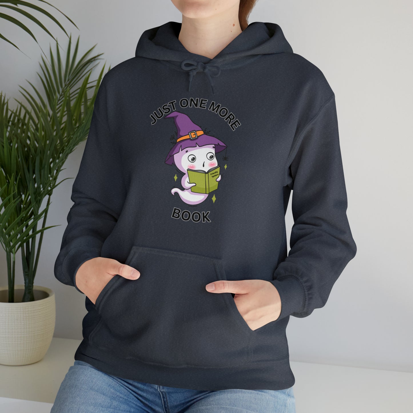 Halloween Hoodie, Halloween Ghost reading, Ghost reading book, gift for teacher, gift for librarian One More Book Unisex Heavy Blend™ Hooded Sweatshirt