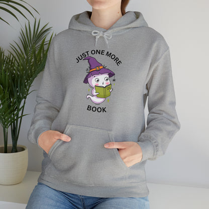 Halloween Hoodie, Halloween Ghost reading, Ghost reading book, gift for teacher, gift for librarian One More Book Unisex Heavy Blend™ Hooded Sweatshirt