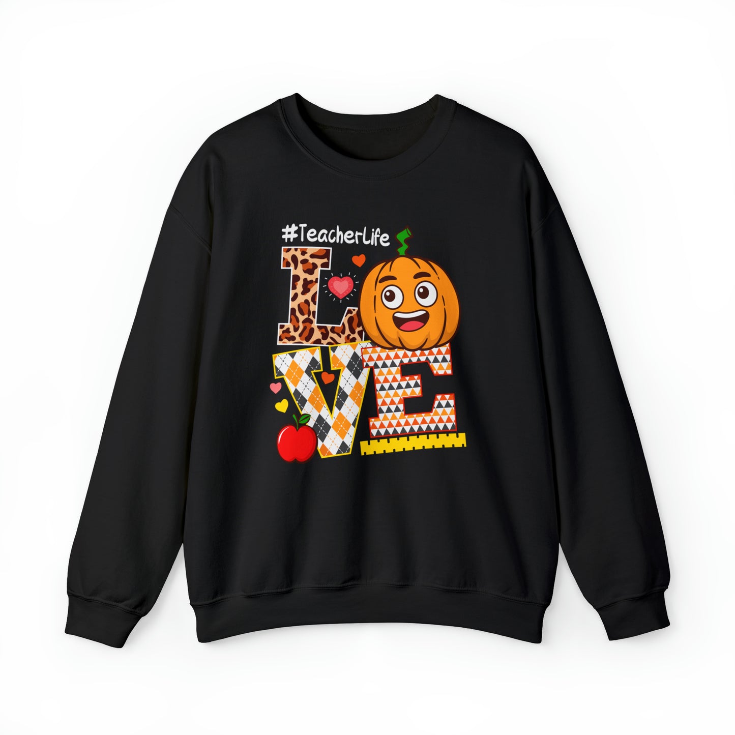 Fall Teacher Sweatshirt, Love and Learning with Pumpkin Charm, Cozy Educator Apparel, Teacher Gift Unisex Heavy Blend™ Crewneck Sweatshirt