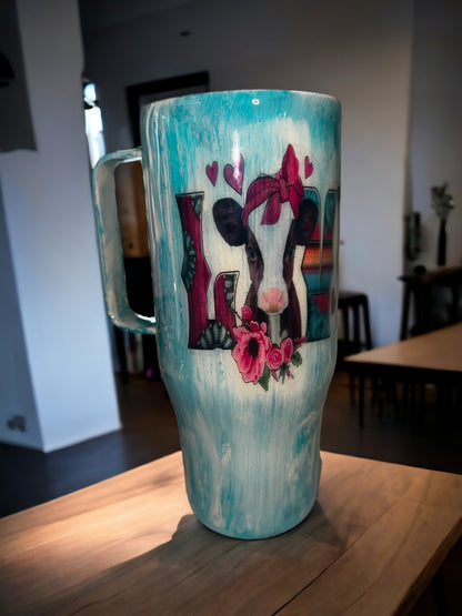 Love Distressed Cow Tumbler