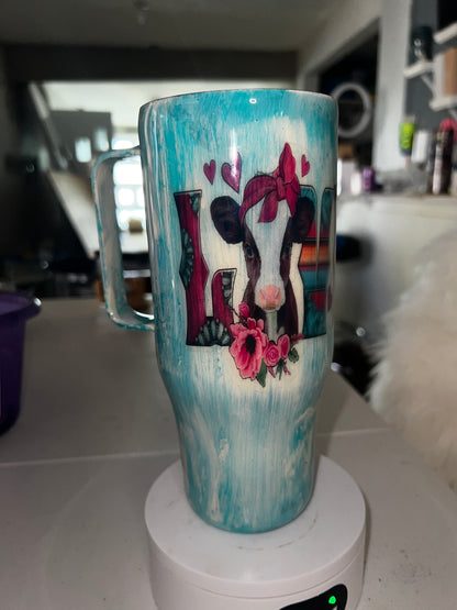 Love Distressed Cow Tumbler