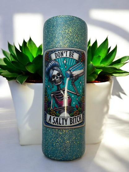 Blue Glitter Epoxy Tumbler, Tarot Card Design, Funny 'Don’t Be a Salty Bitch' Cup, Custom Glitter Drinkware, Sassy Personalized Tumbler